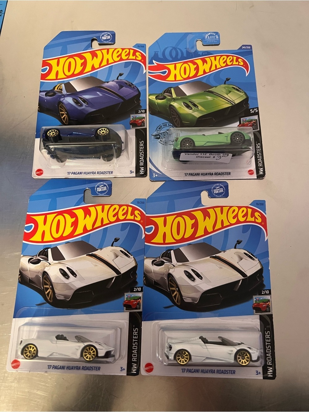 Hot Wheels ’17 Pagani Huayra Roadster Lot of 4 Green, Purple, White x2 Roadsters